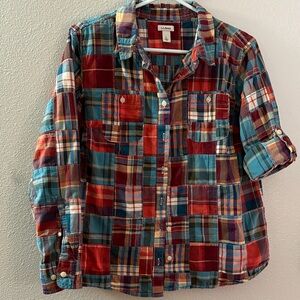 Vintage LL Bean Women's Madras Plaid Patchwork Shirt